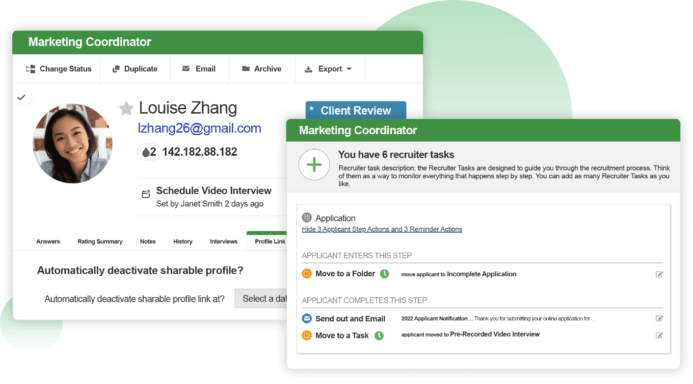 Candidate profiles are updated based on automated platform workflows and tasks