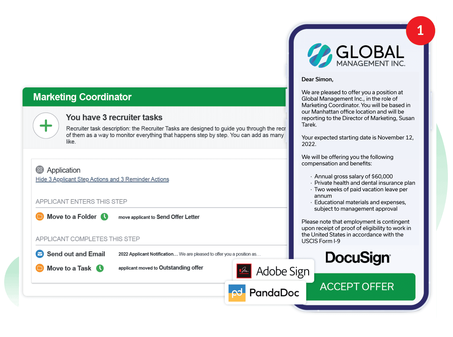 A single dashboard tracks the real-time progress of all job requisition approvals 