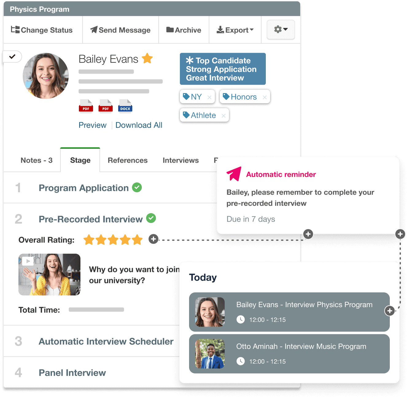 Overview of applicant profile in VidCruiter