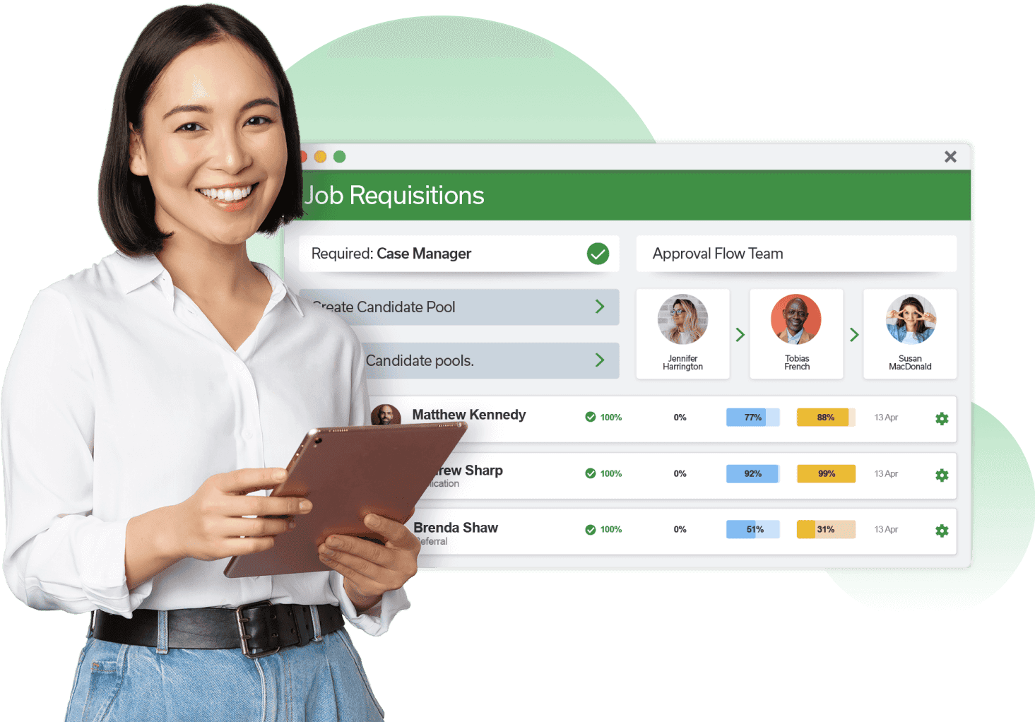 A single dashboard tracks the real-time progress of all job requisition approvals 